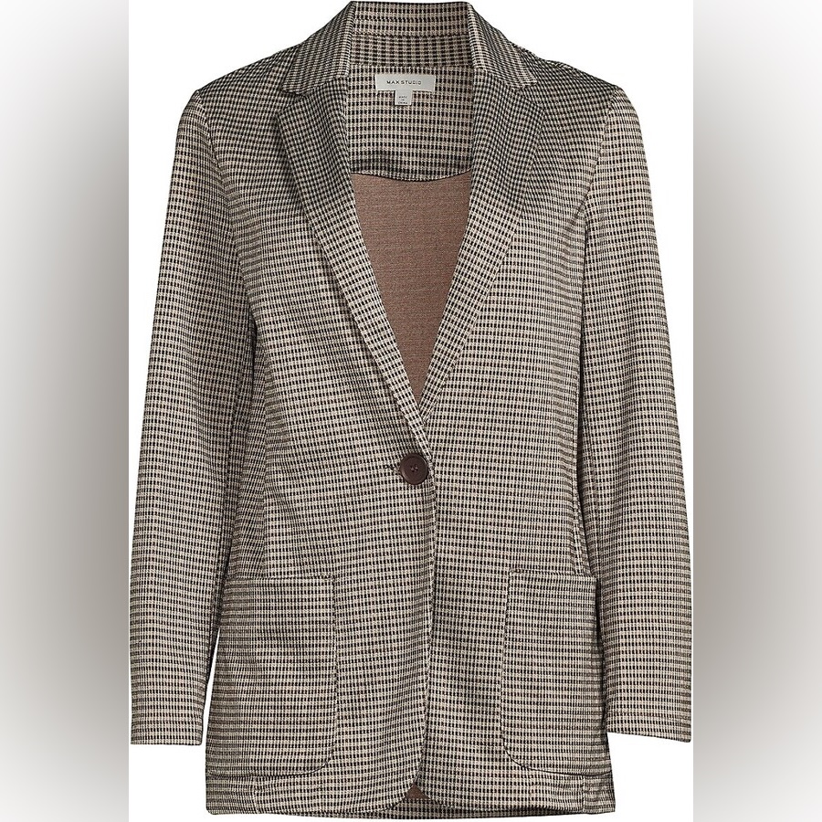 Max Studio Oversized Single Button Plaid Academia Blazer Women’s Size Small